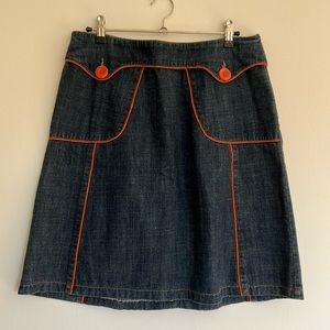 Retro style denim mini skirt with orange details
